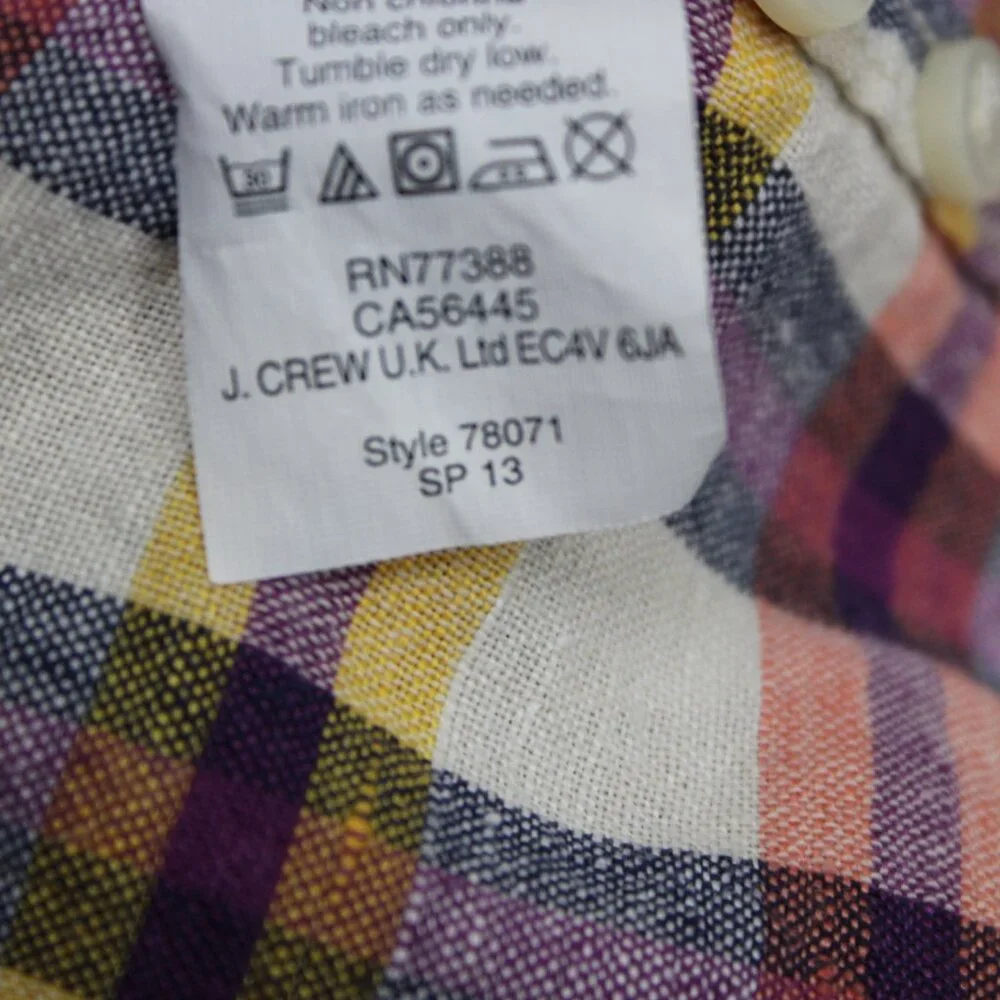 J. Crew Cotton/Linen Blend Shirt Mens‎ Large Pink/Purple/Yellow/White L/S Button